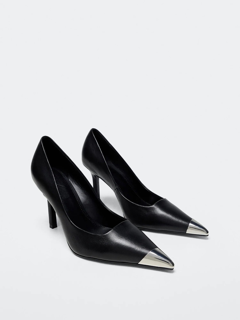 Black Pointed Toe Pumps with Metallic Toe